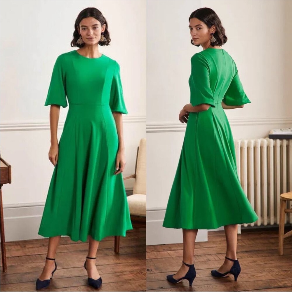 Boden Kelly Green Highlands Dress with Balloon Sleeves Size 12